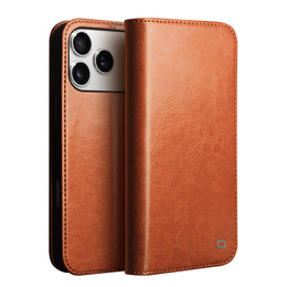 QIALINO Carcasă cu flip din piele de vacă originală pentru iPhone 17 Pro Max, maro
