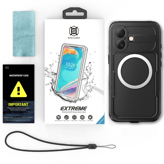 Carcasă impermeabilă IP68 pentru iPhone 16, SHELLBOX MagSafe, negru