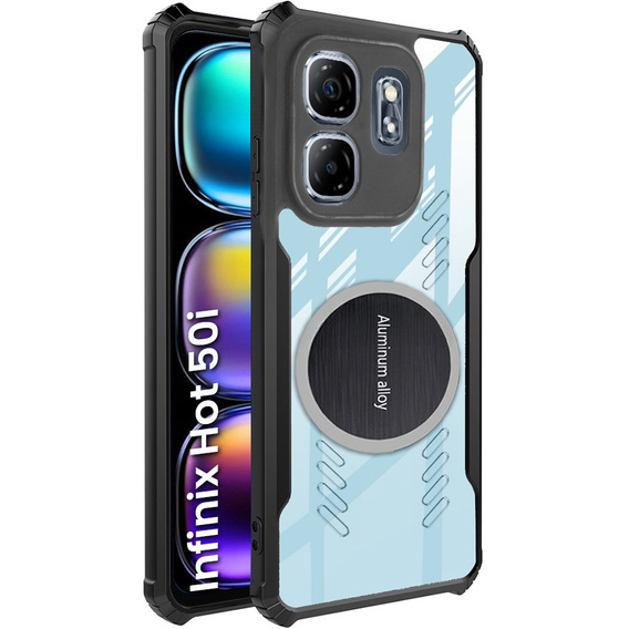 Carcasă pentru Infinix Hot 50i 4G, cu placă magnetică, transparent / negru