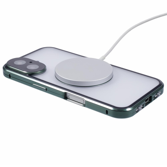 Carcasa Magnetic Dual Glass MagSafe pentru iPhone 16, verde