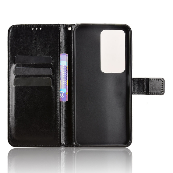 Cazul Flap pentru Xiaomi Redmi 15 5G / 4G, texturat Crazy Horse, negru