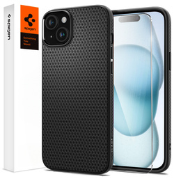 Carcasa Spigen pentru iPhone 15, Liquid Air, negru + 9H Tempered Glass