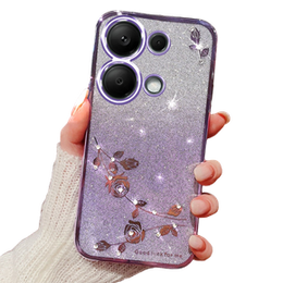 Husă pentru Xiaomi Redmi Note 13 Pro 4G / Xiaomi Redmi Note 14S / Xiaomi Poco M6 Pro 4G, Glitter Flower, violet