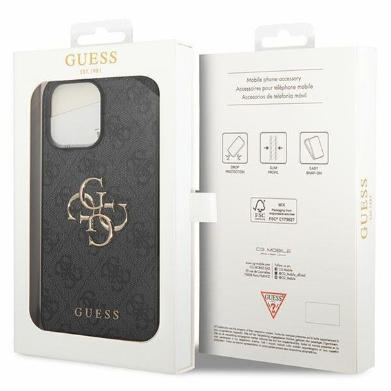 GUESS Huse pentru iPhone 15 Pro Max, 4G Big Metal Logo, gri