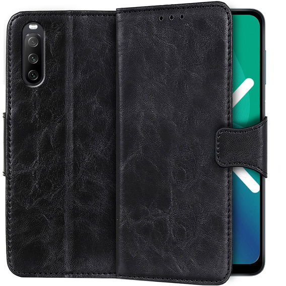 Cu clapetă pentru Sony Xperia 10 III, Split Leather Wallet, negru