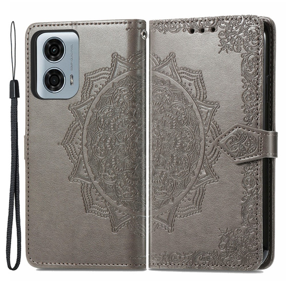 Cu clapetă pentru Motorola Moto G24 / G24 Power / G04, Mandala, gri