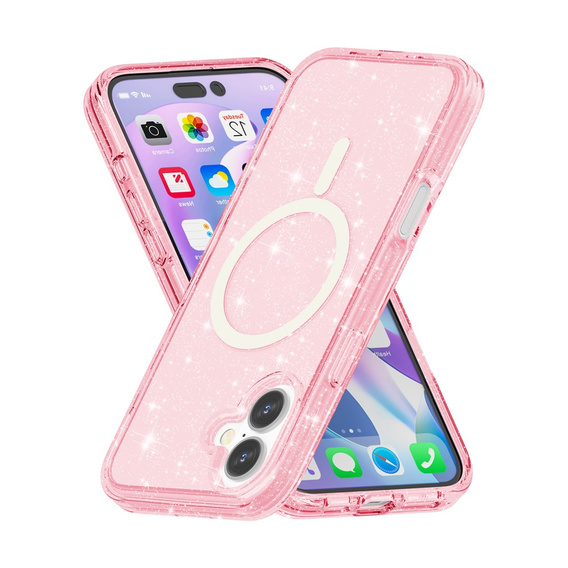 Husă pentru iPhone 17, pentru MagSafe, glitter, roz translucid