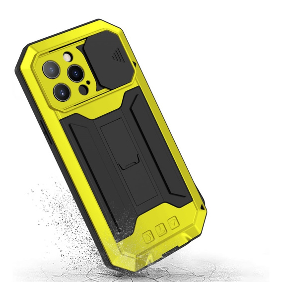 Husă pentru iPhone 13 Pro, R-JUST CamShield Slide, armată, galben / negru