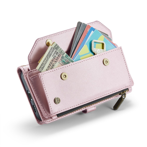 Husă CASEME pentru Samsung Galaxy A55 5G, RFID Leather Wallet, cu curea de umăr, roz