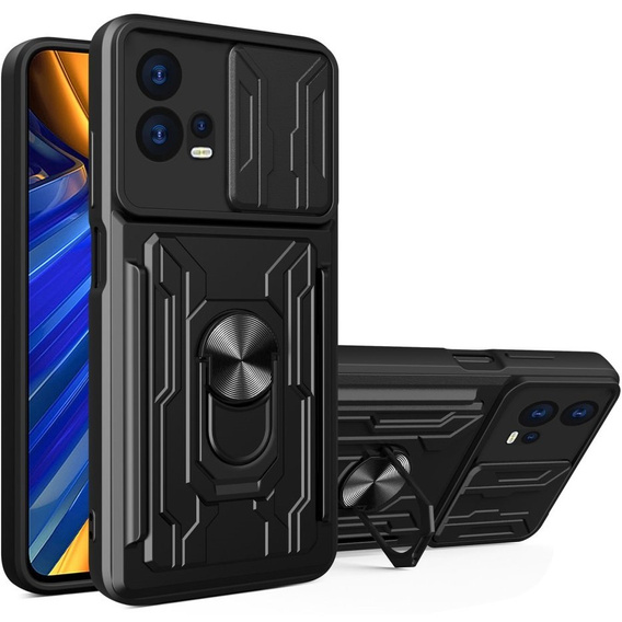 Husă blindată pentru Motorola Edge 30 Fusion 5G, Camera Slide Card Slot, negru