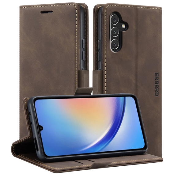 Husă pentru Samsung Galaxy A54, ERBORD Vintage, portofel cu clapetă, cafea