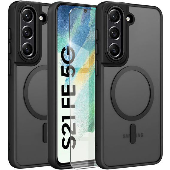 Husă pentru Samsung Galaxy S21 FE, pentru MagSafe, ERBORD Matt Case, negru + sticlă pentru ecran