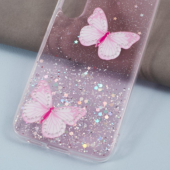 Husă pentru Samsung Galaxy S24, Glitter Butterfly, roz