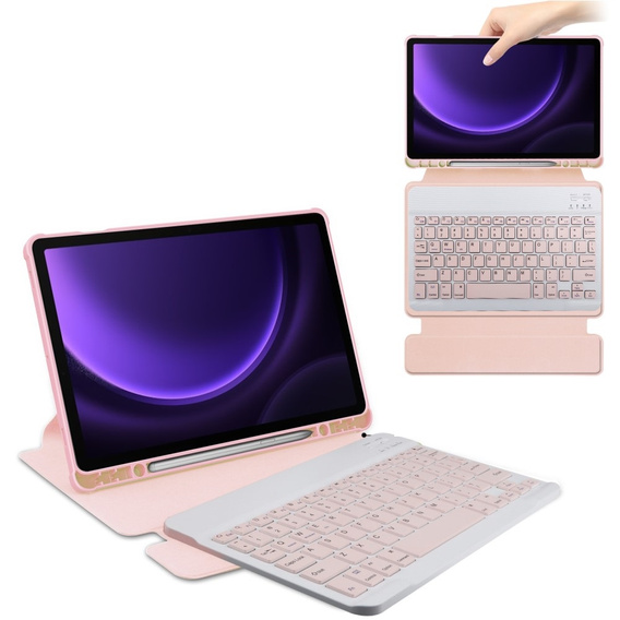 Husă pentru tastatură pentru Samsung Galaxy Tab S10 Lite / S10 FE / S9 FE, Rotary 360° Leather, roz