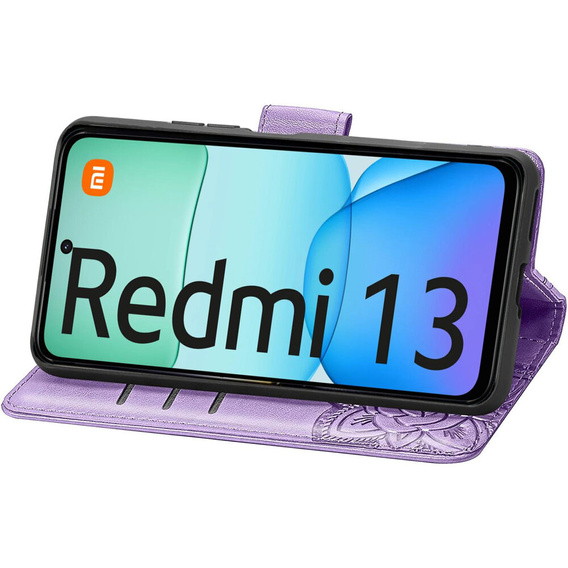 Cu clapetă pentru Xiaomi Redmi 13, Butterfly, violet