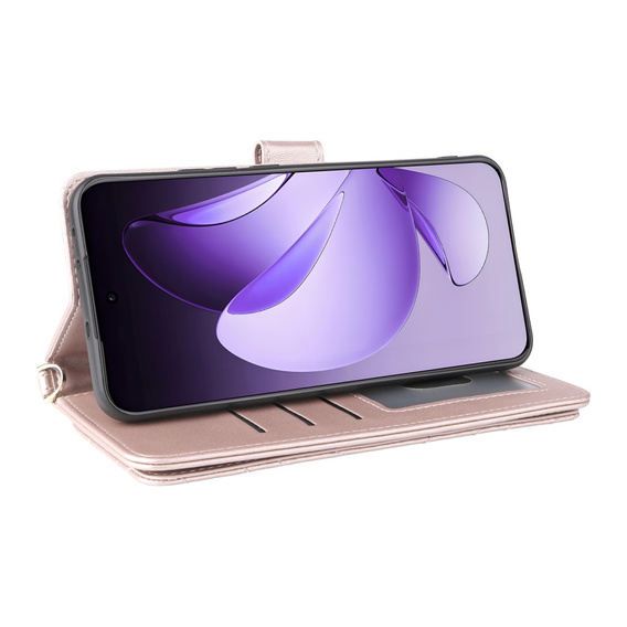 Carcasă cu clapetă pentru Oppo Reno 13 Pro 5G, Crossbody Leather Wallet, roz