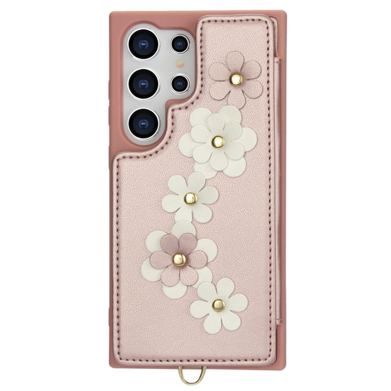 Husa pentru Samsung Galaxy S24 Ultra, Leather Flower Card Slot, roz
