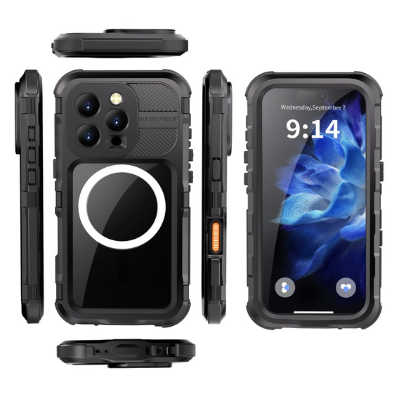 Carcasă impermeabilă IP68 pentru iPhone 16 Pro, SHELLBOX MagSafe, negru