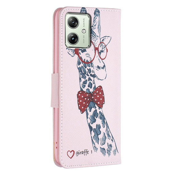 Cu clapetă pentru Motorola Moto G54 5G, Wallet, giraffe, roz