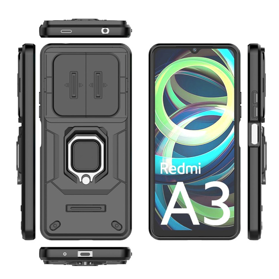 Husă pentru Xiaomi Redmi A3, KickStand Camera Lens, negru