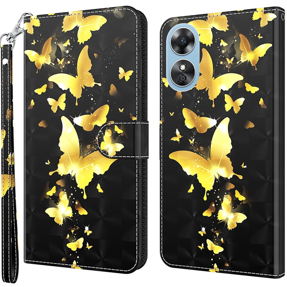 Cu clapetă pentru Oppo A17, Wallet, Butterflies de aur