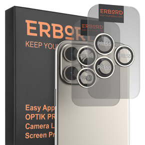 2x ERBORD OPTIK Pro sticlă călită pentru iPhone 15 Pro/15 Pro Max camera foto, titanium gri