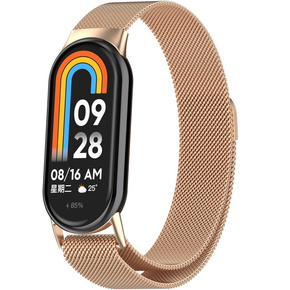 Brățară milaneză cu brățară cu carcasă pentru Xiaomi Smart Band 8, aur roz