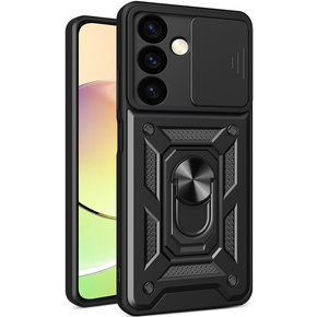 Carcasă blindată pentru Iphone 15 Pro Max, armată Slide Ring, negru + sticlă 9H