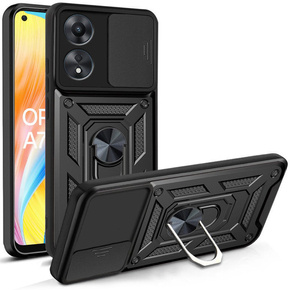Carcasă blindată pentru Iphone 15 Pro Max, armată Slide Ring, negru + sticlă 9H