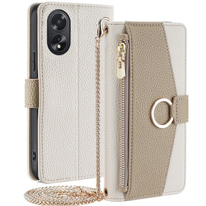 Carcasă flip pentru Oppo A38 4G / Oppo A18 4G, Wallet Zipper Pocket, cu oglindă, alb