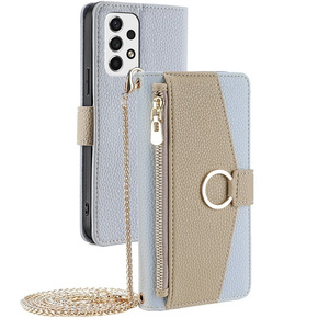 Carcasă flip pentru Samsung Galaxy A53 5G, Wallet Zipper Pocket, cu oglindă, albastru