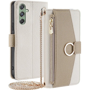 Carcasă flip pentru Samsung Galaxy M34 5G, Wallet Zipper Pocket, cu oglindă, alb