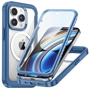 Carcasă pentru iPhone 15 Pro, blindată Full Protect 360° pentru MagSafe, sticlă pentru ecran, albastru