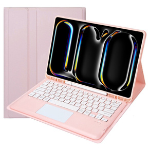 Carcasă + tastatură Apple iPad Pro 13" 7 gen. 2024, Leather Pen Slot TouchPad, roz