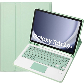 Carcasă + tastatură Samsung Galaxy Tab A9+, Leather Pen Slot TouchPad, verde deschis