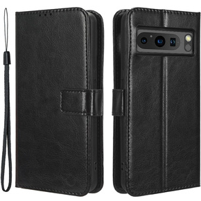 Cu clapetă pentru Google Pixel 8 Pro, Crazy Horse Wallet, negru