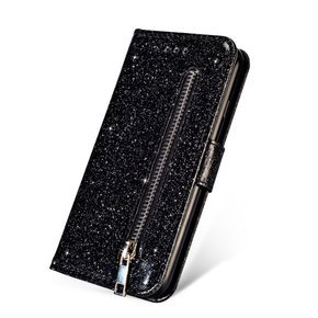 Cu clapetă pentru Huawei P20 Lite, Glitter Zipper Wallet, negru