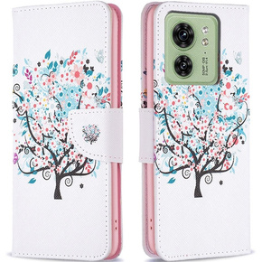 Cu clapetă pentru Motorola Edge 40 5G, Wallet, colorful tree, alb