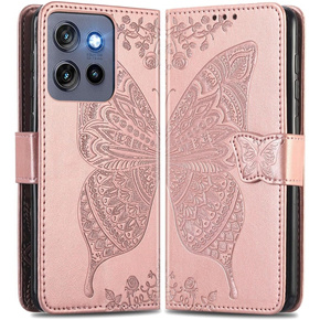 Cu clapetă pentru Motorola Edge 50 Neo, Butterfly, roz rose gold