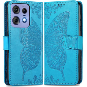 Cu clapetă pentru Motorola Edge 50 Pro, Butterfly, albastru