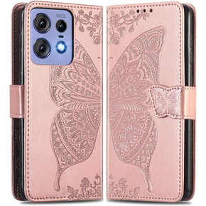 Cu clapetă pentru Motorola Edge 50 Pro, Butterfly, roz rose gold