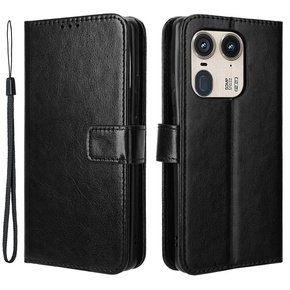 Cu clapetă pentru Motorola Edge 50 Ultra, Crazy Horse Wallet, negru