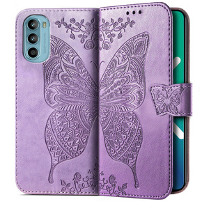 Cu clapetă pentru Motorola Moto G52 / G82 5G, Butterfly, violet