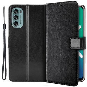 Cu clapetă pentru Motorola Moto G62 5G, Crazy Horse Wallet, negru