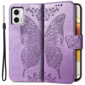 Cu clapetă pentru Motorola Moto G73 5G, Butterfly, violet