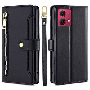 Cu clapetă pentru Motorola Moto G84 5G, Wallet Zipper Pocket, negru