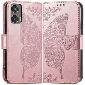 Cu clapetă pentru Motorola Moto G85, Butterfly, roz rose gold