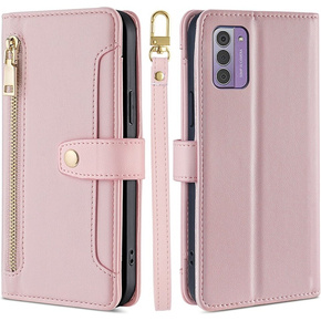 Cu clapetă pentru Nokia G42, Wallet Zipper Pocket, roz