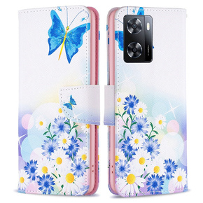 Cu clapetă pentru OPPO A57 / A57s, Wallet, butterfly & flowers, alb