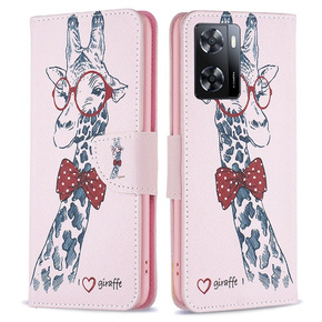 Cu clapetă pentru OPPO A57 / A57s, Wallet, giraffe, roz